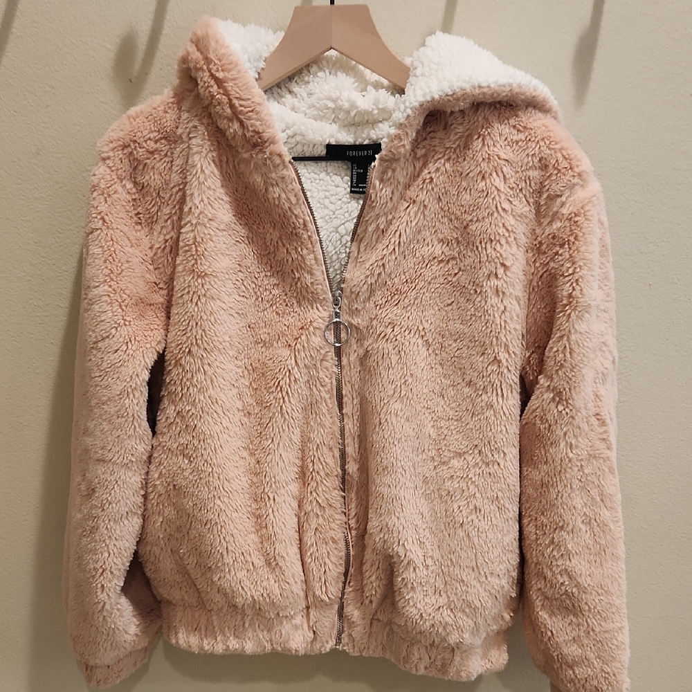 Forever 21 Cream Faux Fur Jacket